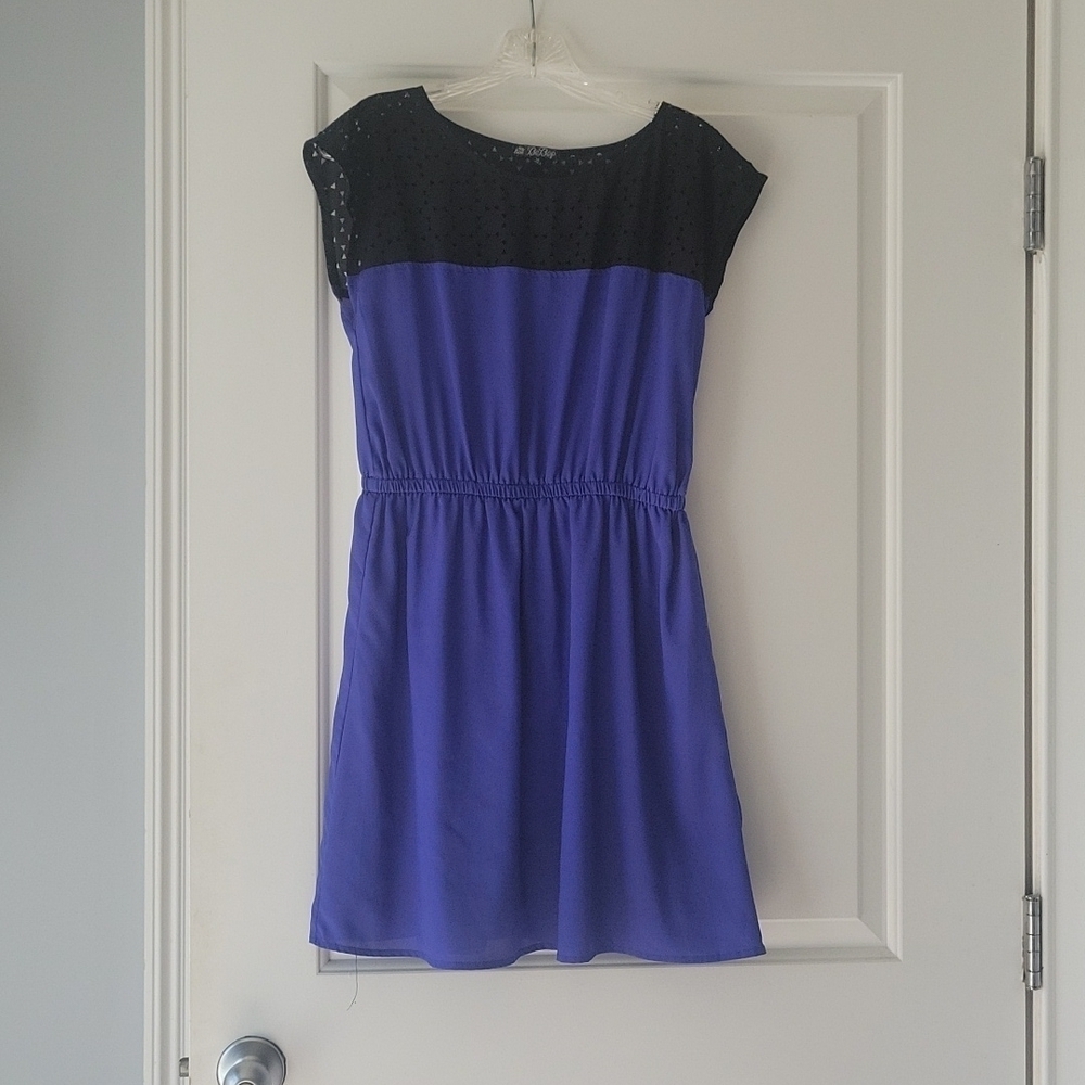 Summer Cocktail Mini Dress Black and Purple Cutout Medium